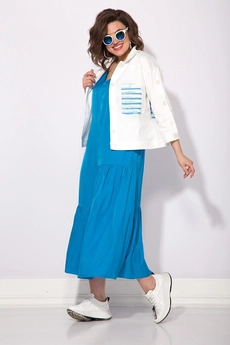 Костюм с платьем 109К белый + лазурь Liliana-style