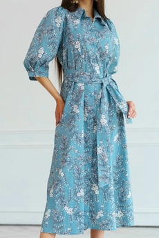 Платье 1019L голубой + молочный Ivera collection