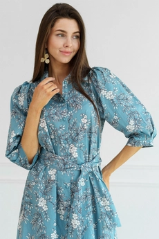 Платье 1019L голубой + молочный Ivera collection