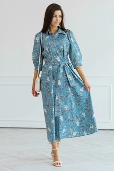Платье 1019L голубой + молочный Ivera collection