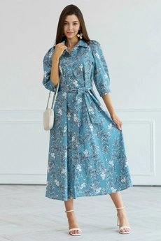 Платье 1019L голубой + молочный Ivera collection