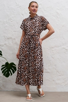 Платье 1082L молочный + коричневый Ivera collection