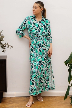 Платье 1092П молочный + бирюзовый Ivera collection