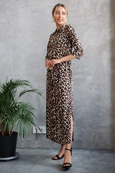 Платье 1092L бежевый + коричневый Ivera collection