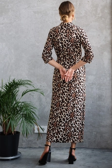 Платье 1092L бежевый + коричневый Ivera collection