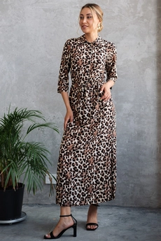 Платье 1092L бежевый + коричневый Ivera collection
