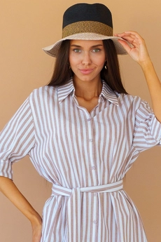 Платье 1124 коричневый + белый Ivera collection