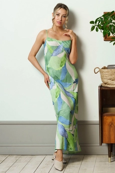 Платье 1125L зеленый + синий Ivera collection