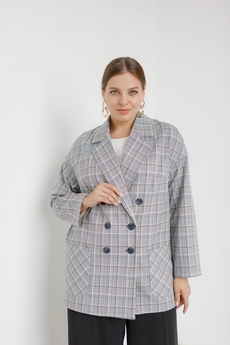 Жакет 3018 молочный + синий + песочный Ivera collection