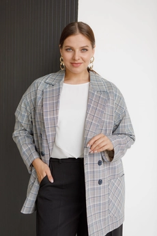 Жакет 3018 молочный + синий + песочный Ivera collection