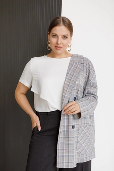 Жакет 3018 молочный + синий + песочный Ivera collection