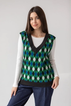 Жилет 3024 зеленый + белый + черный Ivera collection