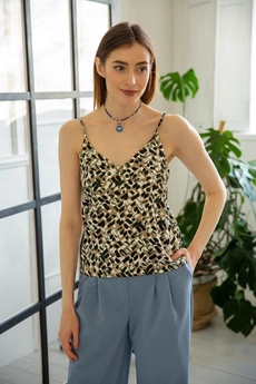 Топ  441 бежевый + зеленый + черный Ivera collection