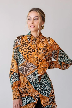 Блузка 5058L оранжевый + голубой Ivera collection
