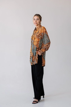 Блузка 5058L оранжевый + голубой Ivera collection