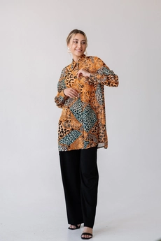 Блузка 5058L оранжевый + голубой Ivera collection