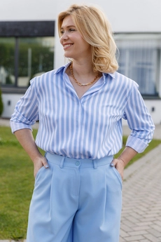 Блузка 5066L белый + голубой Ivera collection