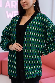 Кардиган 5085 синий + зеленый Ivera collection