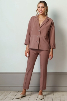 Костюм брючный 6004Н коричневый + белый Ivera collection
