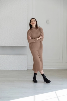 Костюм с юбкой 6020 коричневый Ivera collection