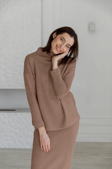 Костюм с юбкой 6020 коричневый Ivera collection