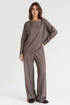 Костюм брючный 6038W коричневый + белый Ivera collection