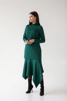 Костюм с юбкой 6039 синий + зеленый Ivera collection