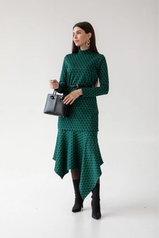 Костюм с юбкой 6039 синий + зеленый Ivera collection