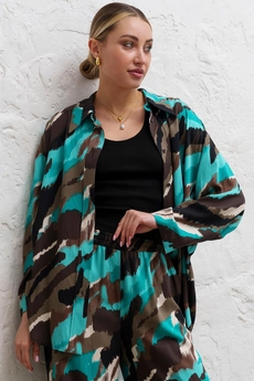 Костюм брючный 6060 коричневый + бирюзовый Ivera collection