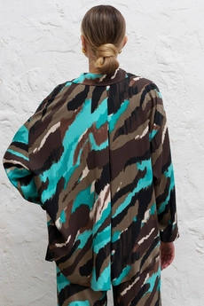 Костюм брючный 6060 коричневый + бирюзовый Ivera collection