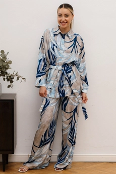 Костюм брючный 6060П синий + бежевый Ivera collection