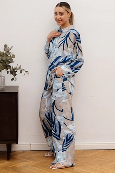 Костюм брючный 6060П синий + бежевый Ivera collection