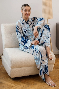 Костюм брючный 6060П синий + бежевый Ivera collection