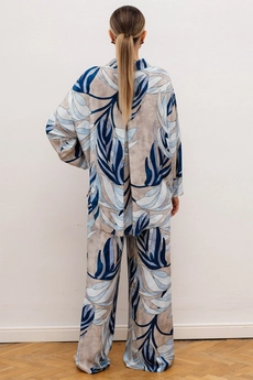 Костюм брючный 6060П синий + бежевый Ivera collection
