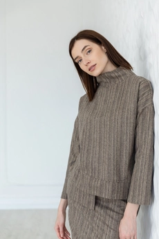 Костюм с юбкой 956 коричневый + бежевый Ivera collection