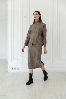 Костюм с юбкой 956 коричневый + бежевый Ivera collection