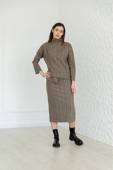 Костюм с юбкой 956 коричневый + бежевый Ivera collection