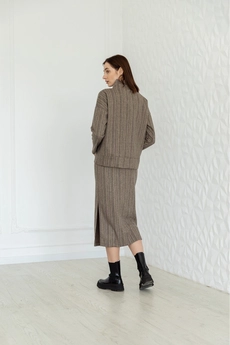 Костюм с юбкой 956 коричневый + бежевый Ivera collection