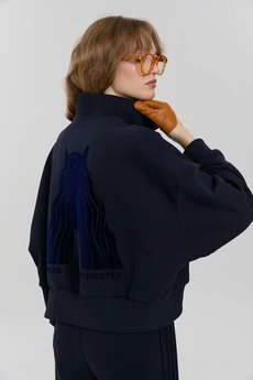 Джемпер М163 синяя лошадь KUDA GLAZA GLYADYAT