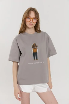 Футболка М181 пудель на светло-сером KUDA GLAZA GLYADYAT