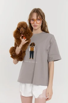 Футболка М181 пудель на светло-сером KUDA GLAZA GLYADYAT
