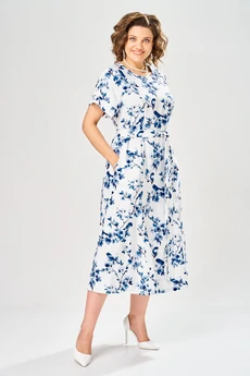 Платье 1151-1 бело-синий KaVari plus size