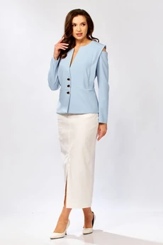 Костюм с юбкой 8060 голубой + молоко KaVari plus size