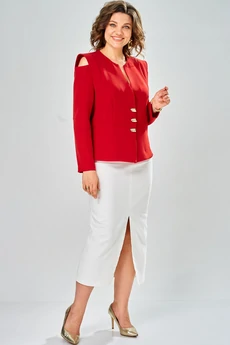 Костюм с юбкой 8060-1 красный + молоко KaVari plus size