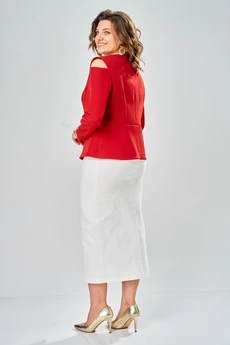 Костюм с юбкой 8060-1 красный + молоко KaVari plus size