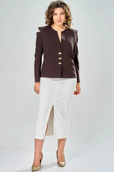 Костюм с юбкой 8060-2 шоколад + молоко KaVari plus size