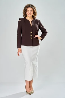 Костюм с юбкой 8060-2 шоколад + молоко KaVari plus size