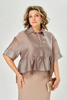 Костюм с платьем 8062-3 бежевый-коричневый KaVari plus size