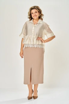 Костюм с платьем 8062-4 бежевый-молочный KaVari plus size