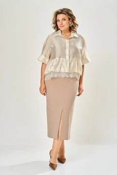 Костюм с платьем 8062-4 бежевый-молочный KaVari plus size
